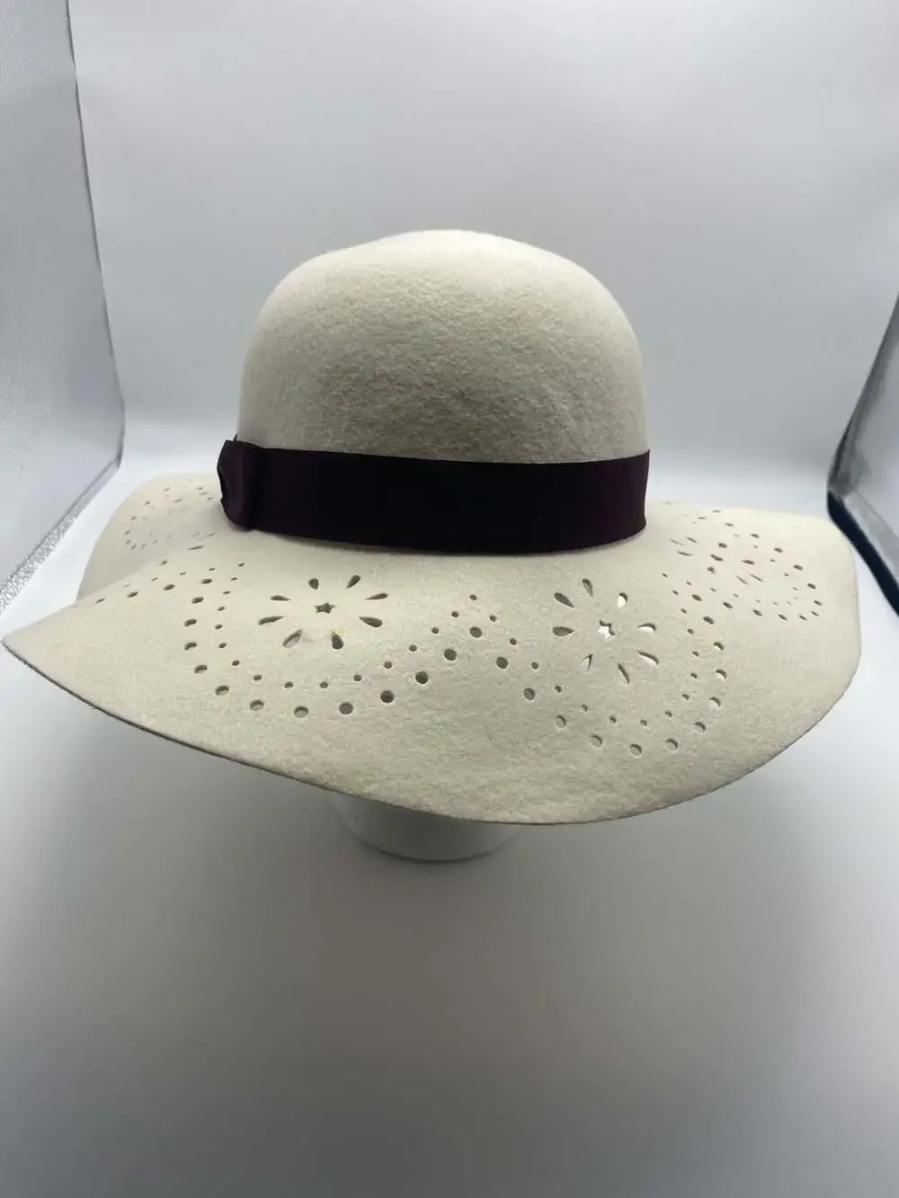 Adora Felt Sun Hat with Perforated Brim and Burgundy Band (hats)